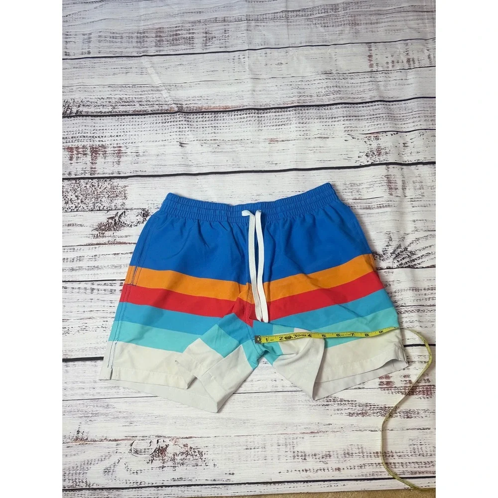 Chubbies Mens 5.5 Inseam Retro Stripe Swim Trunks Blue Orange Small